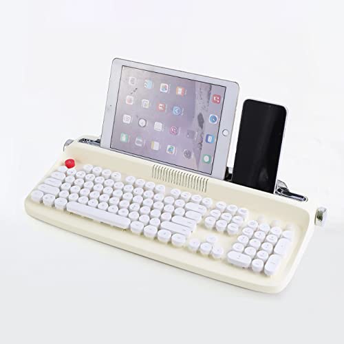 レトロ タイプライター キーボード 100キー デュアル接続モード ブルー Amazon | タイプライター型 レトロ メカニカルキーボード LED